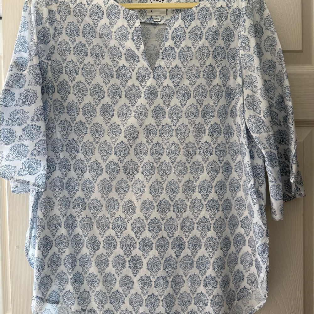 Finley Blue and White Patterned Blouse